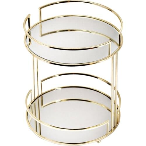 Metal Frame Mirror Shelf Bedroom Cosmetics Double-layer Storage Rack Bathroom Toiletries Stacking Storage Rack Decoration Gift