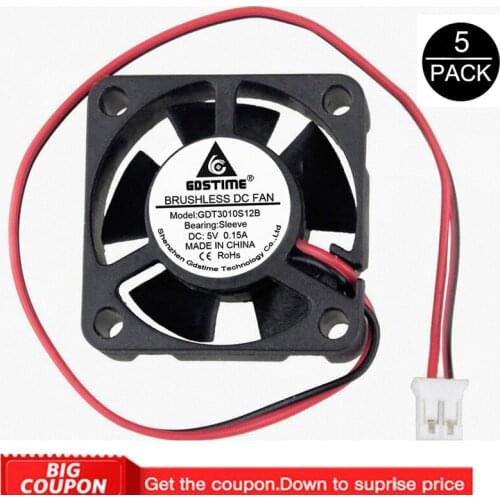 GDSTIME 5pcs DC 5V 30X30X10MM 30MM Brushless Fan Cooler 3cm Exhaust High Speed Cooling Heatsink Fan