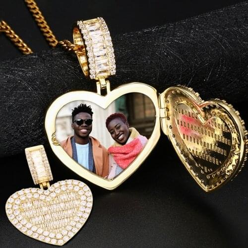 Custom Heart Photo Pendant Can Be Opened Necklace Men Women Hip Hop Jewelry Fashion Iced Out Pendant Personalised Engraving Name