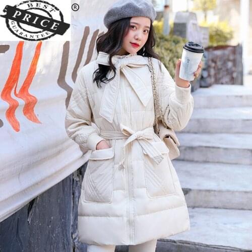Winter Coat Female Fashion Womens Down Jacket + Belt Korean Thick Long Duck Down Jackets Casual Warm Coats Hiver 12052a
