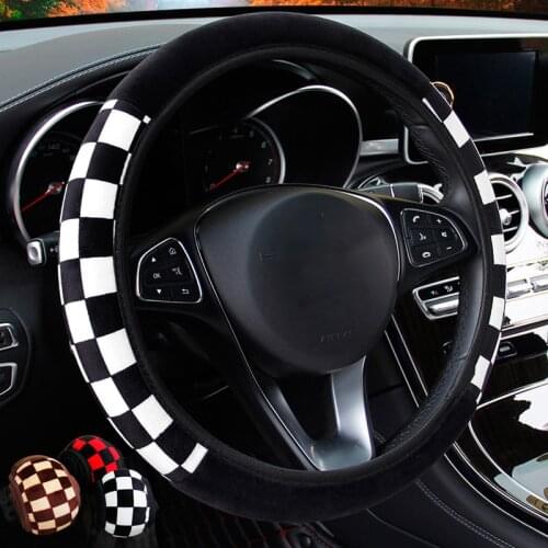 Plush Fabric Car Steering Wheel Cover Non-slip Car Steering Wheel Cover Diameter 38cm Auto Steering Wheel Accessories Universal