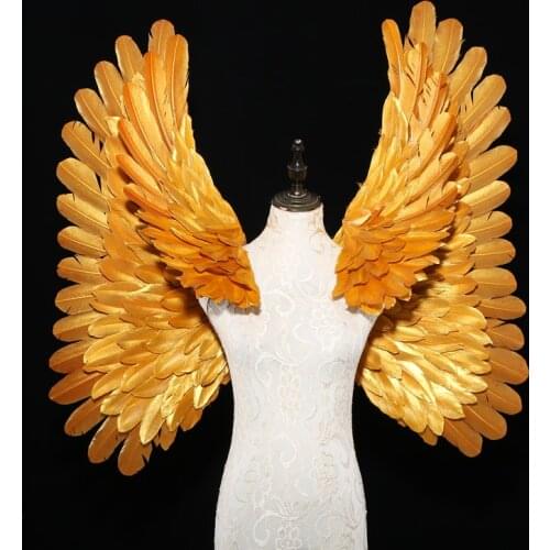 Custom sexy gold color stereoscopic dance performance carnival feather angel wings