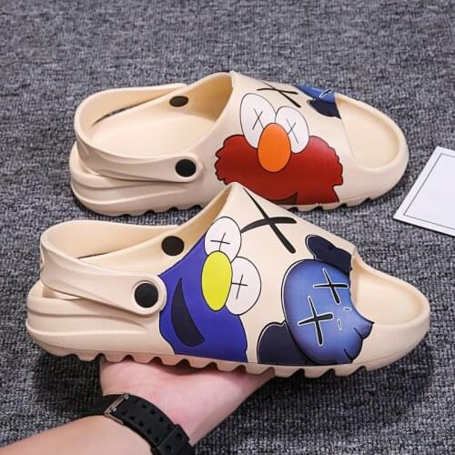 Mens Summer ELMO & YZY Slides Slip On Breathable Water Beach Sandal Lightweight Fish Mouth Men Slippers Sesame Plus Size 39-46