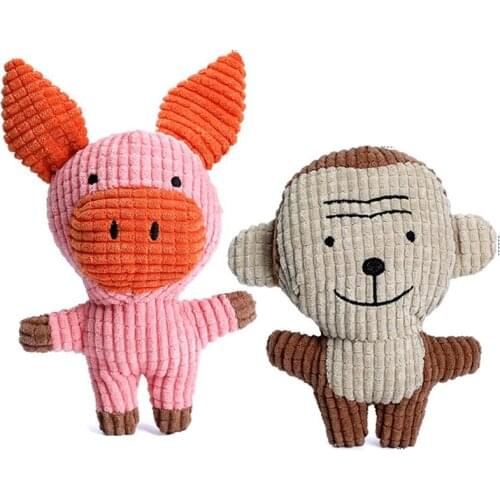 Corduroy Puppy Plush Toys Sturdy Squeaky Toys for Dogs Stuffed Dog Chew Toys for Small Medium Dogs Pet Accessories Pig Monkey