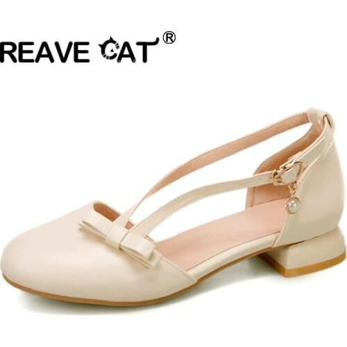 REAVE CAT New 2021 Women Flat Shoes Round Toe Buckle Stylish Concise Bowtie Soft Comfy Breathable Big Size 31-43 Casual A3746