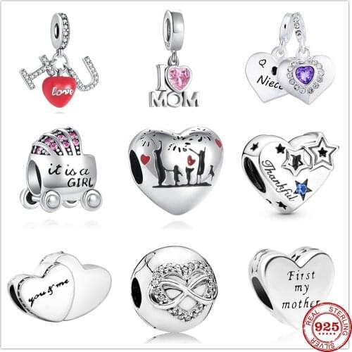 New I love U mom you of me baby car pendant DIY beads fit original pandora charms 925 sterling silver bracelet for women jewelry