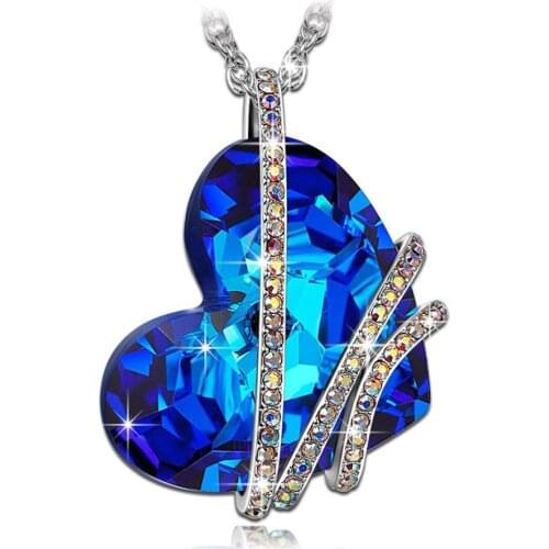 Blue heart love forever pendant Necklace Ocean Heart Blue Crystal pendant Necklace for women wedding jewelry for bridal