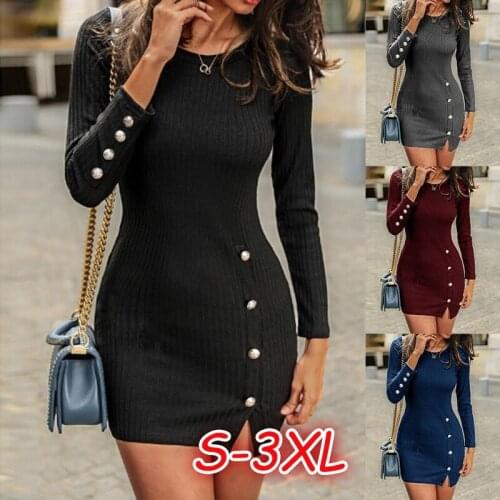 Long Sleeve Dress Women For Autumn 2020 Solid Split Breasted Black Mini Dress Women Slim Bodycon Dress Women