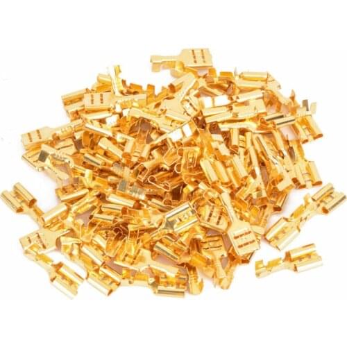 100PCS Quick Disconnect 6.3mm Brass Crimp Terminal Cable Female Spade Connector