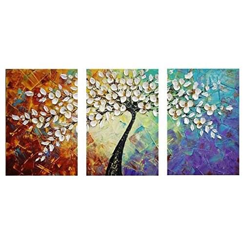3 Panels Hand Painted Oil Painting Knife Flower CanvasPaintings for Living room Wall Pictures Stretched and Framed Ready to Hang