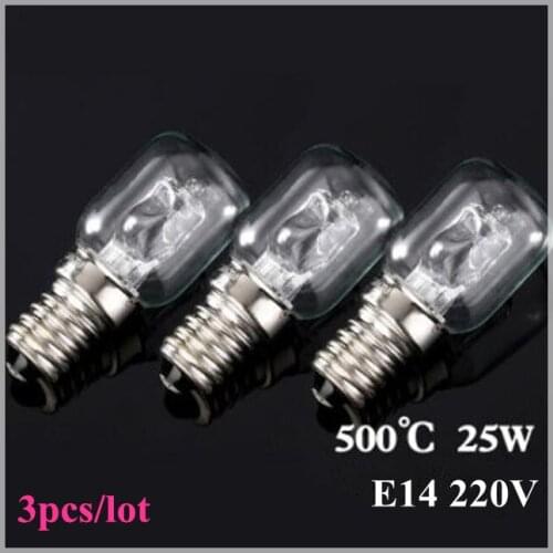 3pcs/lot high temperature 500 degrees 25W Steamer bulb halogen Tungsten halogen quartz high temperature Oven bulb E14 220V 25W