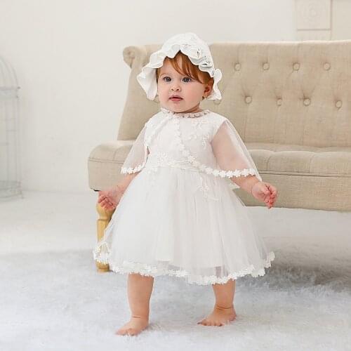 3Pcs Newborn Baby Girls Christening Gown 1St Birthday Bebe Girl Party Princess Prom Dress Newborn Baptism Gown For Infant Girls