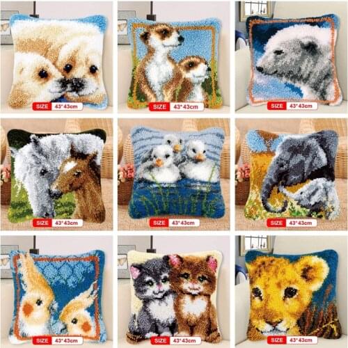 3D latch hook Pillow Animal Smyrna Knooppakket Klink Haak Kleed Bloemen Do It Yourself Cross Stitch Pillows Borduurpakket Kussen