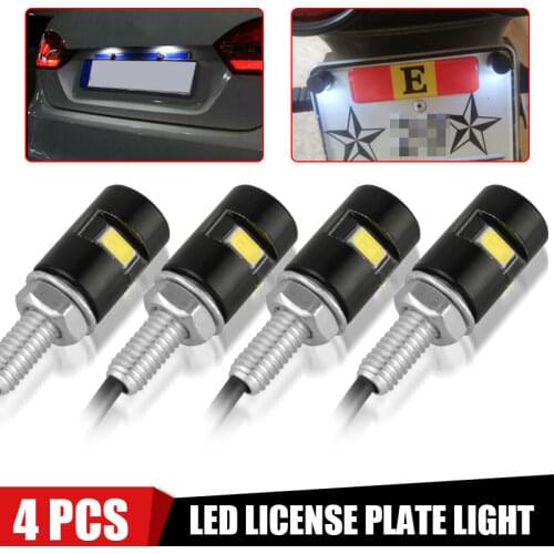 4Pcs Car License Plate Light Water proof 12V Screw Bolt Lamp Bulbs White Auto License Plate Lamp Fit for motorcycle electric car