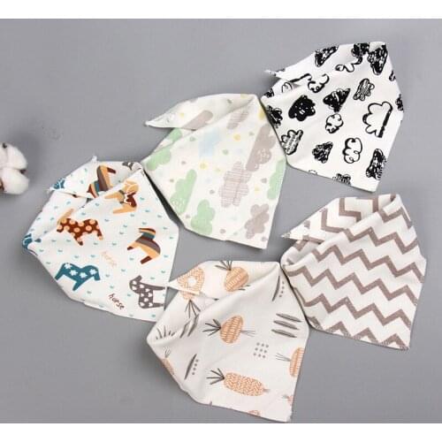 5 pieces/lot Baby Bibs Triangle Double Cotton Bibs Cartoon Print Saliva Towel Baby Boys Girls Feeding Apron Cotton Bandana Bibs