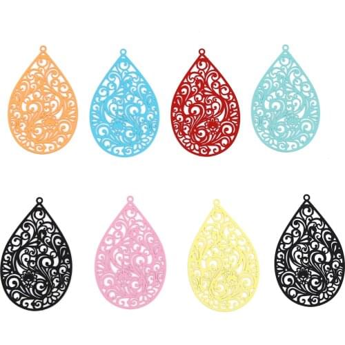 5 PCs Colorful Filigree Stamping Charms Pendants For DIY Jewelry Making Drop Cyan Filigree Painted Charms Pendant 55mm x 34mm