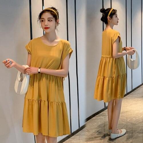 8266# Maternity Clothes Summer Cotton O Neck Loose Stylish Dress for Pregnant Women Pregnancy Clothes