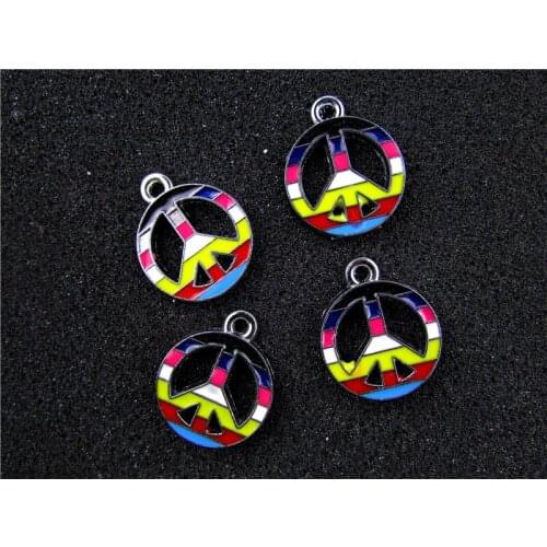 AE758 Mix Color 100Pcs Alloy Metal Enamel Peace Sign Charms Pendant 24x21mm bead bead