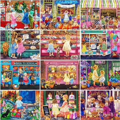 5D DIY Diamond Painting Children Cross Stitch Kits Diamond Embroidery Store Landscape Handmade Gift Home Decorations