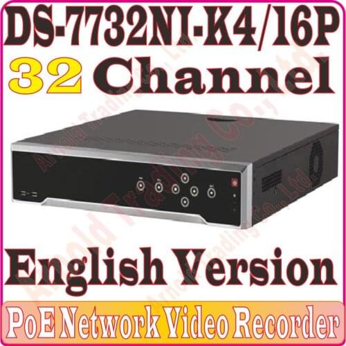 English-Ver DS-7732NI-K4/16P 32CH NVR with 4SATA ,4K NVR up to 8MP, with 16 PoE ports,Third-party camera support, No Retail Box