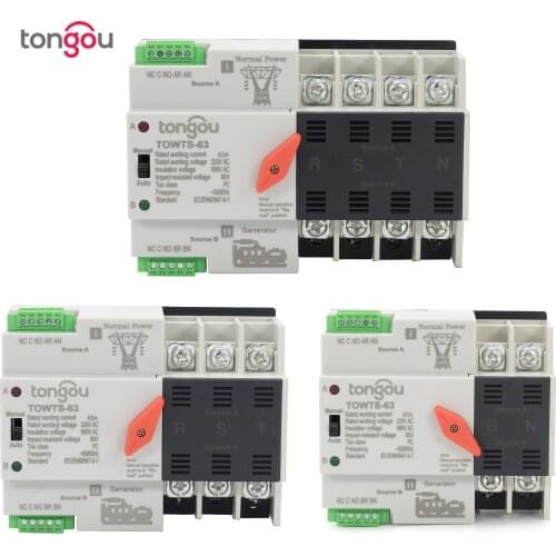 2P/3P/4P 16A 63A 100A ATS Automatic Transfer Switch Electrical Selector Switches Dual Power Switch 220V Mini ATS TOWTS-100