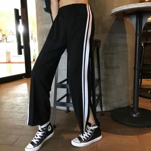 Pants Women Loose Striped Trendy Hip Hop Simple Black Trouser Womens High Waist Korean Female Wide Leg All-match Casual Pant