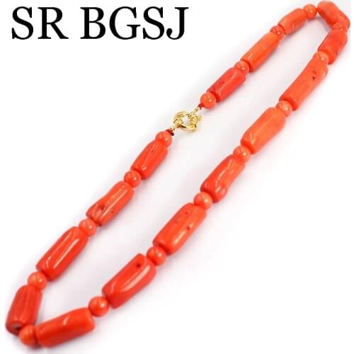 10-12mm Freeform Column Orange Natural Coral Beads Women Jewelry Necklace 18"