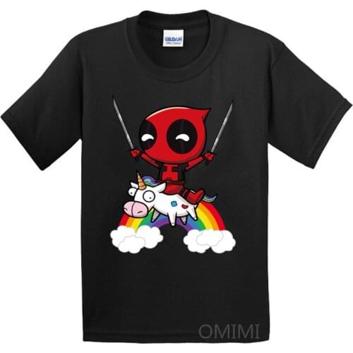 Children Rainbow unicorn Deadpool Design 100% Cotton T Shirt Boys/girls Short Sleeve Tops Kids Cool T-shirt, GKT045