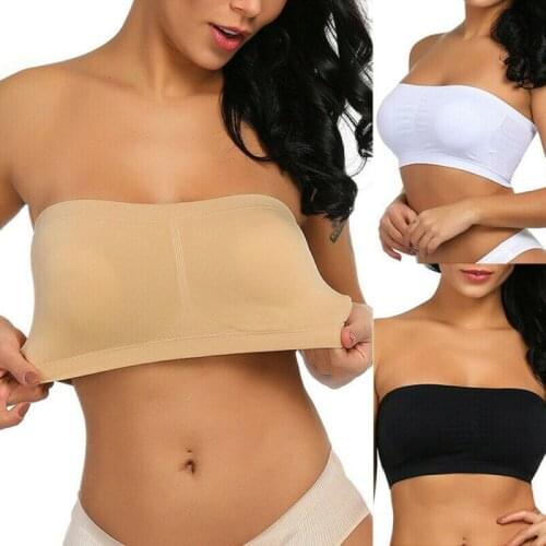 Double Layers Plus Size Strapless Bra Bandeau Tube Tops Removable Padded Stretchy Seamless Bandeau Bra Boob Crop Spaghetti Strap