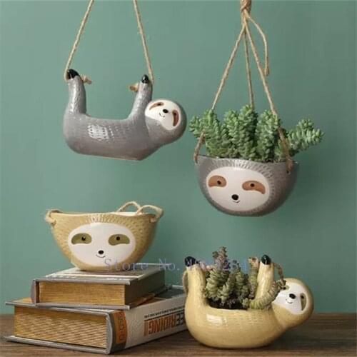 European Resin Cartoon Sloth Bear Flowerpot Hanging Large-caliber Flower/green Plant Potted Sloth Flowerpot Home Decoration Gift