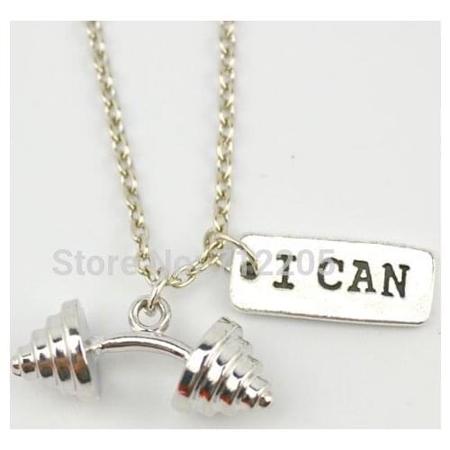 Fitness jewelry Dumbbell Kettle bell barbell with I Can weightlifting Gym chain necklace (A1223)