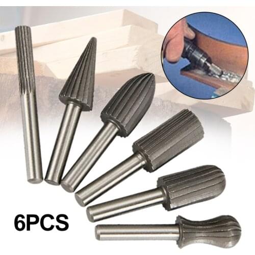 6Pcs/Set Tungsten Steel Carbide Burrs Rotary Point Burrs Grinder Bit 6mm Shank Bits Rotary File Cutter Tools for Finishing Metal