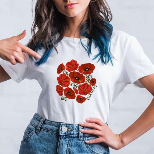 Kawaii Many Flowers Graphic Women T-shirts Soft Girl Hot Selling Lady Tshirt Autumn Camiseta Tumblr Harajcku Series Tshirt