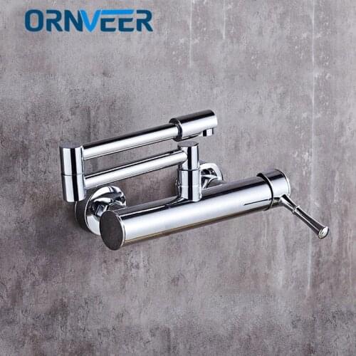 Chrome Wall Mounted Kitchen Sink Foldable Mixer Tap Rotating Cold Hot Water Faucets Pot Filler