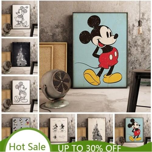 Mickey Mouse Disney Canvas Painting Animated Character Poster and Print Cuadros Wall Art Picture for Kid Bedroom Home Decoration