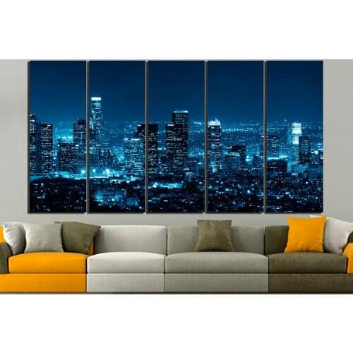 HD Prints City Night View Canvas Painting 5 Panel Wall Artwork Modular Picture Modern Home Decor Bedside Background Poster Frame
