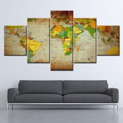 Canvas Painting retro abstract world map picture 5 Pieces Wall Art Painting Modular Wallpapers Poster Print Home Decor