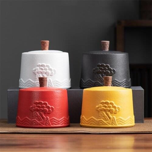 Ceramic Tea Caddy Creative Embossed Pine Tree Candy Coffee Snack Storage Tank Household Sealed Cans Spice Jar Food Container