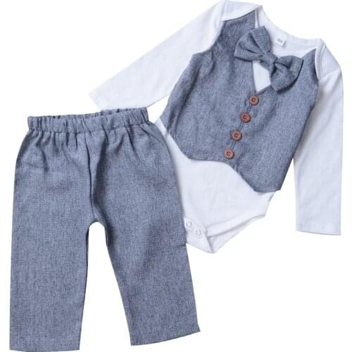 0-24M Newborn Baby Boy Clothes Set Little Gentleman Outfits Bow Tie Tops Romper Pants Formal Suit Costume
