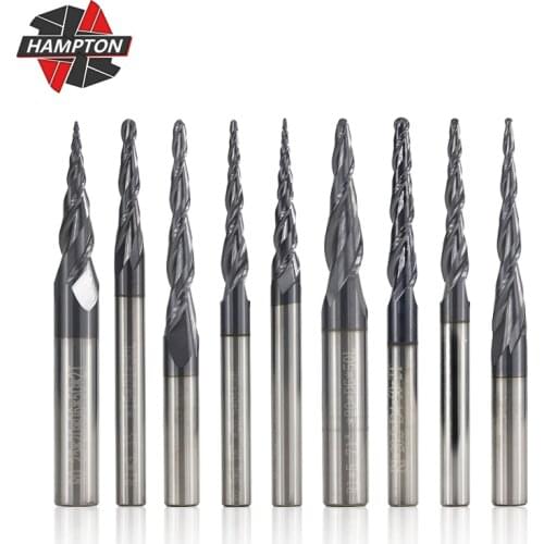 2 Flute Tapered Ball Nose End Mill 4pcs R0.25 R0.5 R0.75 R1.0 Tungsten Carbide End Mill Wood Metal Milling Cutter