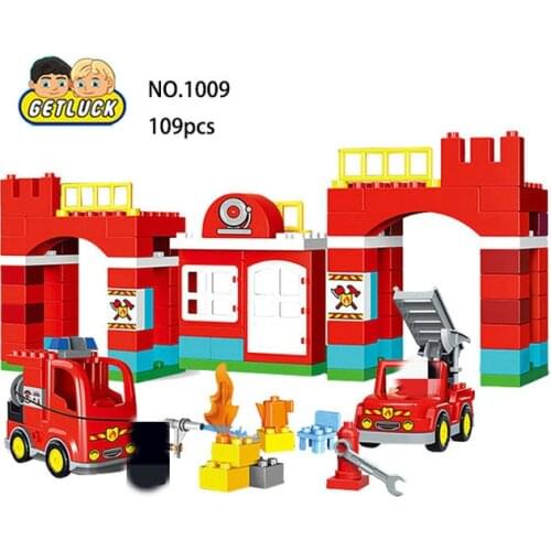 109PCS Diy city Building Blocks City Fire Station figure Truck Bricks Playmobil Toys for Compatible All Brands Big block