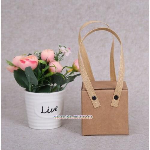 Small kraft paper gift Handle box package, Paper Favor Bag cake Packing Gift Box with handle kraft nuts box 100pcs/lot