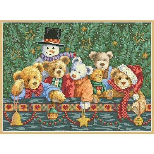 Christmas Bears Cross Stitch Embroidery Complete Kits Printed Canvas Needlework Sets 11CT 14CT Diy Handmade Home Decor Paintings