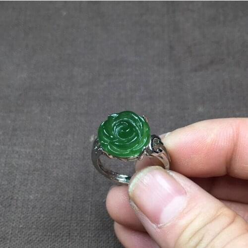 Natural 925 sterling silver inlaid hetian jade rings natural jade rings resizable rings for women engagement