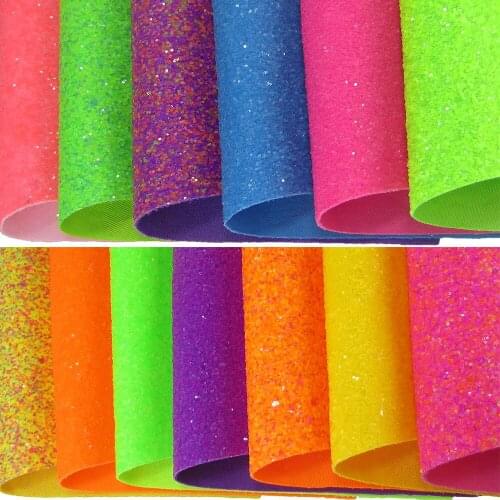 30x134cm Neon Elastic Chunky Glitter Fabric Leather With Same Color Backing New Arraiv For Bows Home Decorations AY272