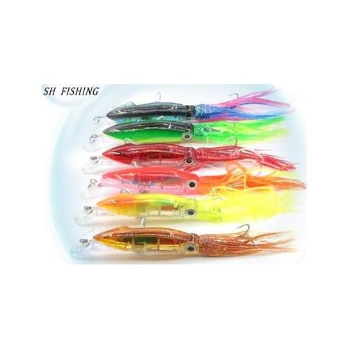 Whole Sale 50pcs/lot Soft Fishing Lure Octopus Squid Jig Hook Shrimp Tackle Crankbait 14cm 40g 6 colors Fishing Bait