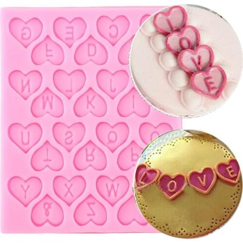 Heart Shape Letters Silicone Mold Cupcake Topper Fondant Cake Decorating Tools DIY Baking Chocolate Candy Clay Resin Mould