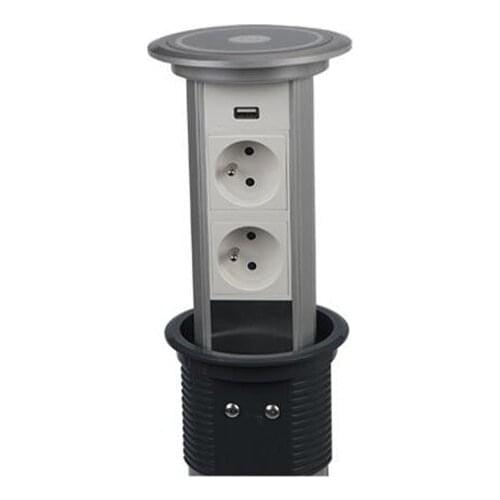 Smart Pop Up Socket for Kitchen Office with 2 EU Power Outlets and 1 USB Port(5V 2.1A) Electrical Desktop Retractable Plug Power