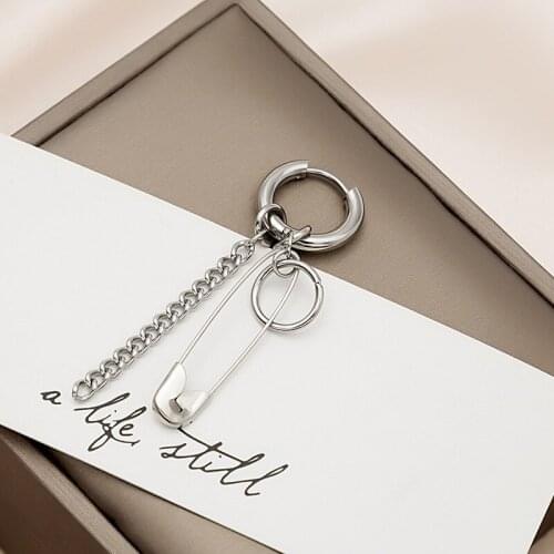 LOVOACC Simple Stainless Steel Paper Clip Dangle Earring for Women Femme Hollow Circle Chunky Chain Earring Jewelry Pendientes