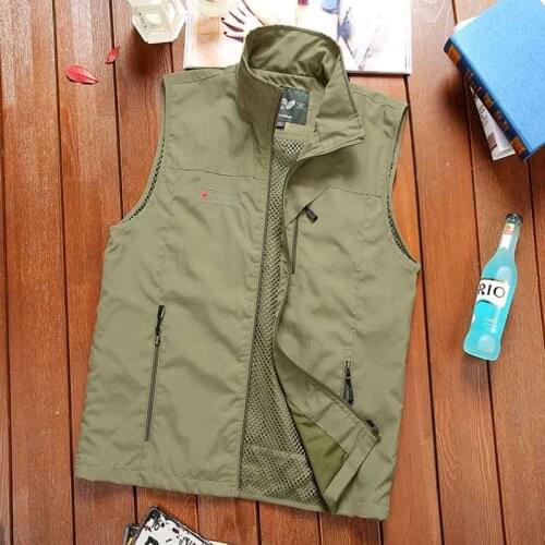 Spring Summer Mens Mesh Vest Thin Breathable Detachable Back Waistcoat Outdoor Fishing Hiking Photo Volunteer Vest Jackets 4XL